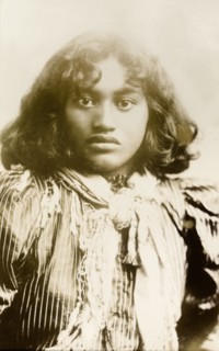 Young Maori woman. Studio portrait of a young Maori woman wearing typically Western dress including