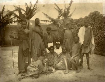 Liberated slaves, Egypt. Outdoors portrait of a group of young women following their liberation