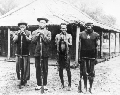 ABIR sentries. Three sentries working for the Anglo-Belgian India Rubber company (ABIR) pose with