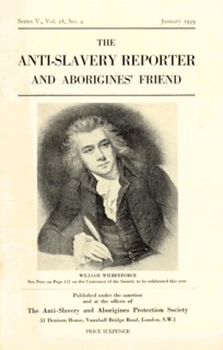 Anti Slavery Reporter', January 1939. Front cover of the 'Anti-Slavery Reporter and Aborigine's