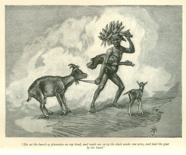 Sudanese slave boy. A book illustration depicts a young slave at work. A printed caption beneath
