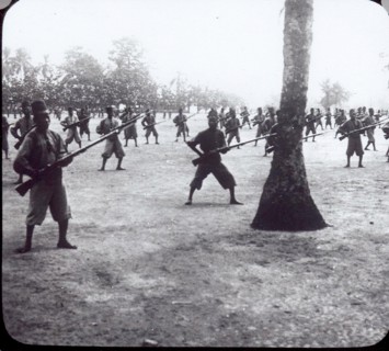 The Congo Public Force. African soldiers in the Force Publique (Congo Public Force) practice a
