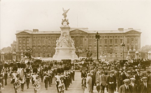 Changing of the guard. Uniformed Grenadier Guards perform a change of the guard in front of the