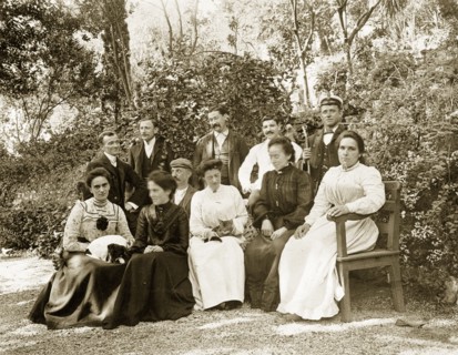 Group portrait in Gibraltar. Group portrait featuring several men and women seated outdoors in a