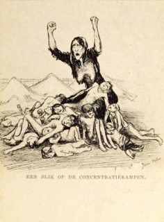 Boer War concentration camp. An illustration by French political cartoonist, Jean Veber, depicts a