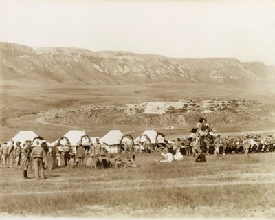 Christmas Day below the Platberg Mountain. British soldiers and their wives celebrate Christmas Day