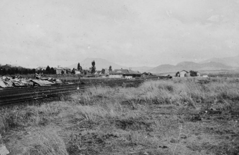 The outskirts of Charlestown. A railway track runs through scrubland on the outskirts of