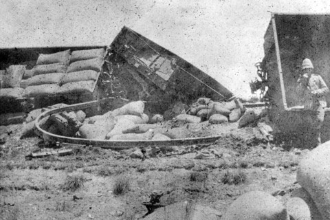 British freight train derailed, South Africa. Several carriages of a railway freight train lie
