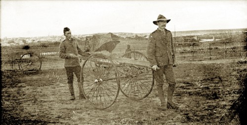 Boer War stretcher-bearers. Two uniformed stretcher-bearers in the British Army carry an empty,
