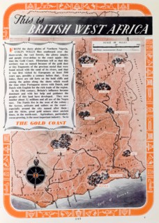 British map of the Gold Coast, 1952. A page taken from the 1952 'Empire Youth Album', entitled