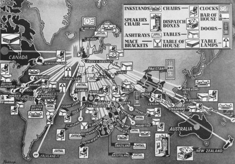 Imports from the Empire for the House of Commons. A page taken from the 1952 'Empire Youth Album'