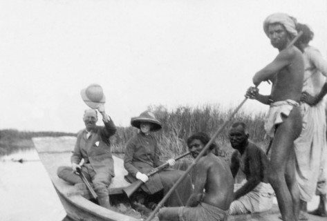 A duck hunt at Christmas. Sir Henry Staveley Lawrence, Collector of Karachi, raises his solatopi