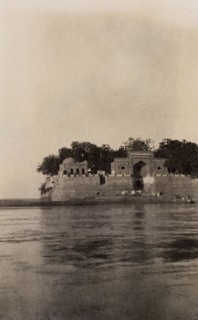 Island shrine of Khwaja Khizr. View across the Indus River looking towards to the shrine of the