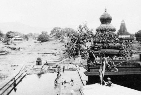 Ornate temples at Wai. Ornate temples tower over courtyards by the banks of the River Krishna. Wai,