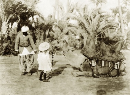 Margaret Lawrence prepares to ride a camel. Margaret Lawrence (b.1904), the daughter of Phyllis and