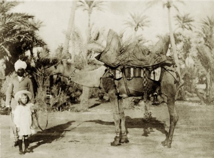 Margaret Lawrence holds the reins of a camel. Margaret Lawrence (b.1904), the daughter of Phyllis