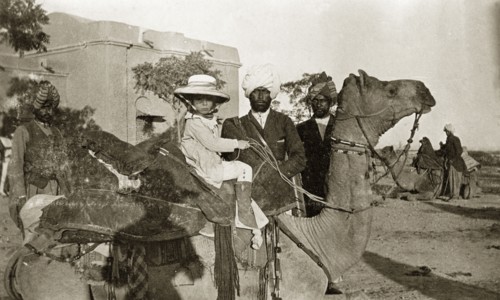 Margaret Lawrence rides a camel. Margaret Lawrence (b.1904), the daughter of Phyllis and Sir Henry