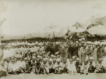 An audience at Wuntho Palace. General Wolseley (centre) presides over an official gathering at