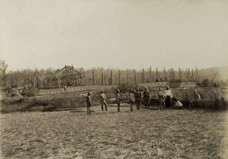 Stockade built by Lieutenant Chapman. British and Indian soldiers pause for the camera during the