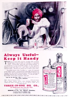 Advertisement for 'Three-In-One' oil. A full-page advertisement for 'Three-In-One' oil, taken from