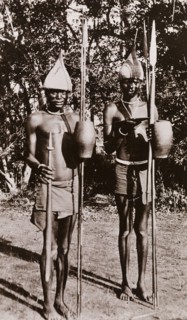 Portrait of two Sudanese men with spears. Portrait of two Sudanese men, identified by an original