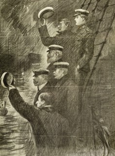 The Duke of Cornwall and York leaves Malta. A sketch depicts dignitaries from the Duke of Cornwall