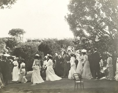 The Lawleys greet arriving guests. Sir Arthur and Lady Annie Lawley greet guests at a New Year's