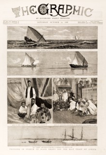 HMS Garnet cruises for illegal slave dhows. Illustrations on the front page of 'The Graphic'