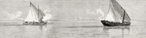 HMS Garnet attacks an illegal slave dhow. An illustration taken from the front page of 'The