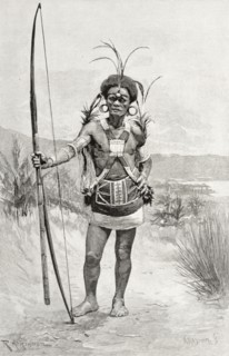 Solomon Islander in traditional dress. Full-length portrait of a male Solomon Islander, wearing
