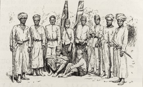 Employees of the British Consulate in Nyasaland. An illustration taken from a page of 'The Graphic'
