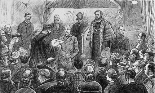 Official welcome for Viscount Woseley's return. Viscount Wolseley receives an official welcome at