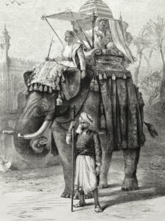 An Indian nobleman rides a decorated elephant. An illustration from the 'The British Workman'