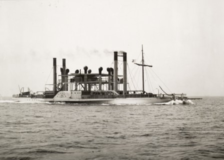 Paddle steamer on the Benue River. A paddle steamer operated by Nigerian Railways travels along the
