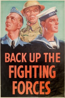Back up the Fighting Forces'. A poster printed for the HM Stationary Office during World War II