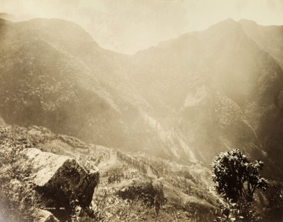 Mountains near Kandy. View of the forested mountains surrounding Kandy. Central Province, Ceylon