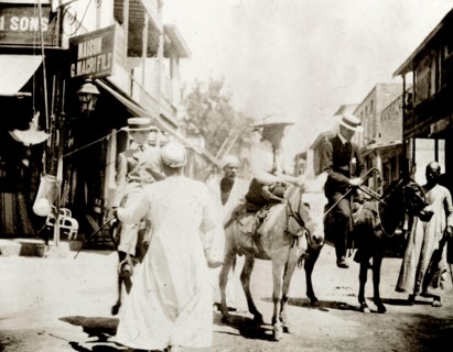 The Lawley children ride donkeys at Port Said. The Lawley children, 'Ned' (Richard) and his older
