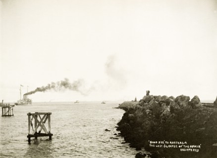 HMS Ophir and her royal passengers leave Perth. A last glimpse of HMS Ophir as she leaves Perth for