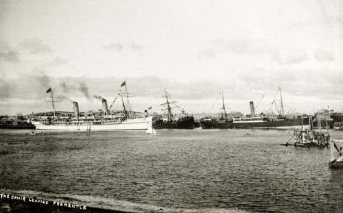 HMS Ophir leaves the port of Fremantle. HMS Ophir leaves Perth via the port of Fremantle, carrying
