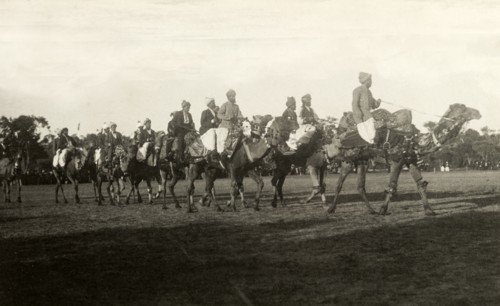 A train of Afghan camel drivers. Afghan camel drivers prepare to welcome the Duke and Duchess of