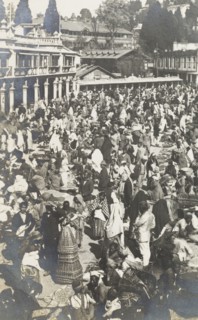 Street bazaar in Darjeeling. Crowds throng a busy street bazaar in Darjeeling. Street traders vie