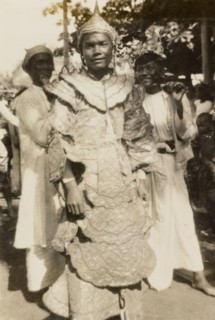 A 'nat kadaw' at the Taungbyon Festival. Portrait of a 'nat kadaw' (spiritual performer), dressed