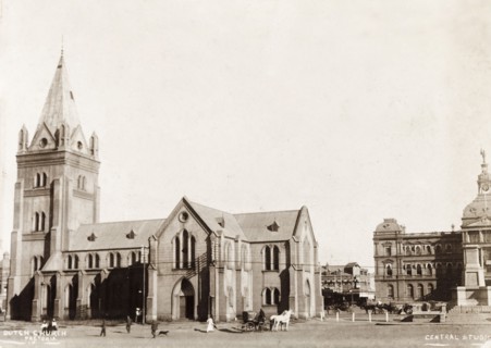Dutch colonial church. Exterior view of a Dutch colonial church, with a square tower at the east