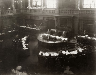 Inter-Colonial Council meeting in Pretoria. Lord Alfred Milner (1854-1925) presides over an