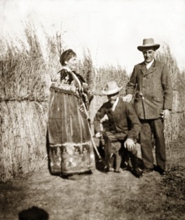 Sir Arthur Lawley with his wife and brother. Sir Arthur Lawley (1860-1932) poses for a photograph