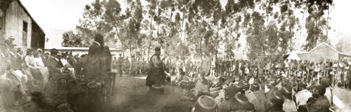The Queen Regent of Swaziland addresses a crowd. Labotsibeni Gwamile Mdluli, the Queen Regent of