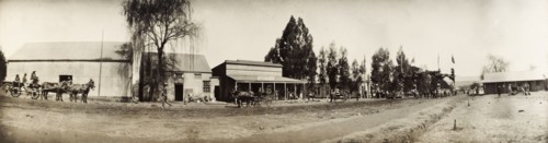 Decorated street in Lydenburg. Panoramic view of a street in Lydenburg, decorated with flags and a