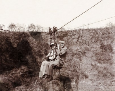 Lady Lawley and Arthur Rhodes cross the Zambezi gorge. Lady Annie Lawley, the wife of Sir Arthur