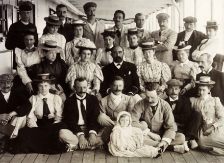First Class passengers on SS Norman. First Class passengers of the SS Norman pose for a group