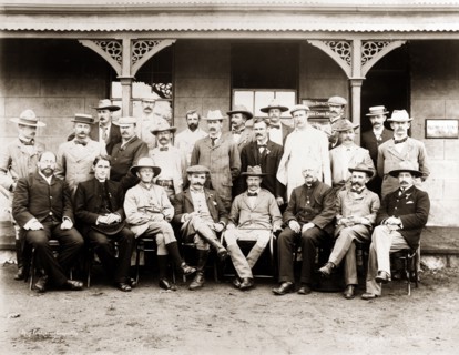 Bulawayo railway celebration committee. Formal portrait of members of the Railway Committee, taken